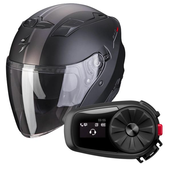Casque Jet Scorpion Exo 230 SR Black Matt Silver Red + Kit Bluetooth 5S Solo