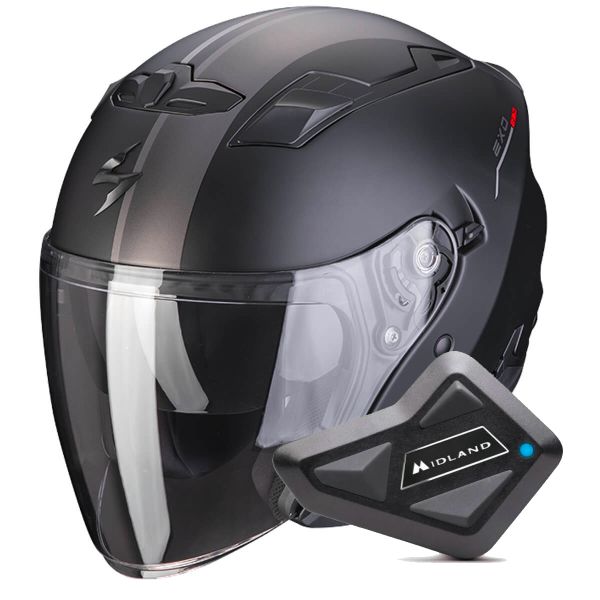 Casque Jet Scorpion Exo 230 SR Black Matt Silver Red + Kit Bluetooth BT Mini
