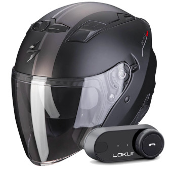 Casque Jet Scorpion Exo 230 SR Black Matt Silver Red + Kit Bluetooth Lokui K30