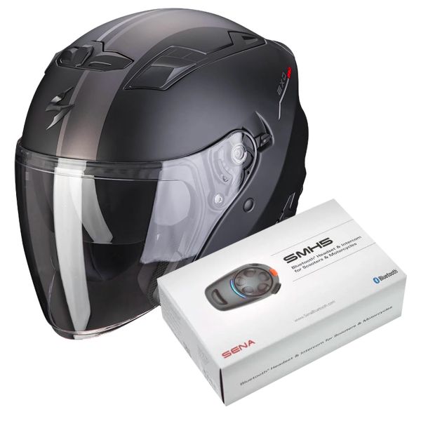 Casque Jet Scorpion Exo 230 SR Black Matt Silver Red + Kit Bluetooth SMH5
