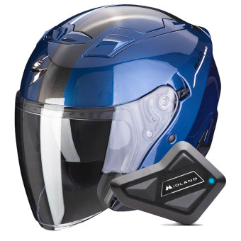 Casque Jet Scorpion Exo 230 SR Blue White + Kit Bluetooth BT Mini
