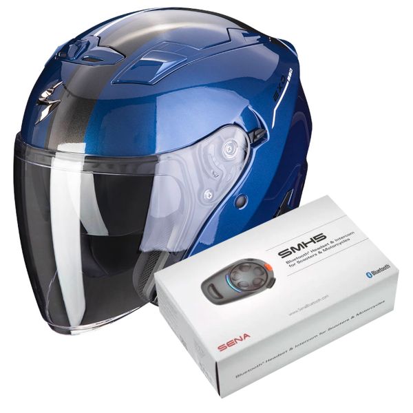 Casque Jet Scorpion Exo 230 SR Blue White + Kit Bluetooth SMH5