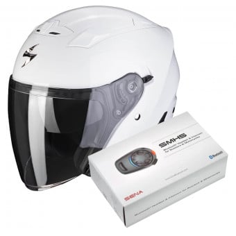 Casque Jet Scorpion Exo 230 White + Kit Bluetooth SMH5