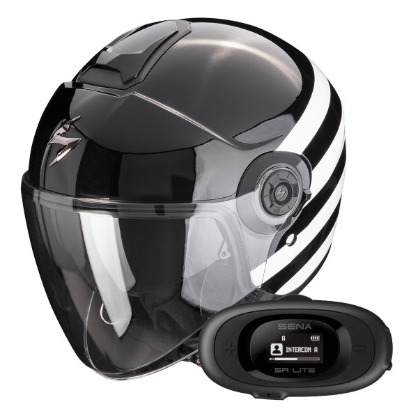 Casque Jet Scorpion Exo City II Bee Black White + Kit bluetooth 5R Lite