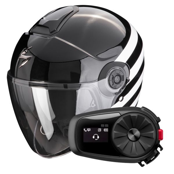 Casque Jet Scorpion Exo City II Bee Black White + Kit Bluetooth 5S