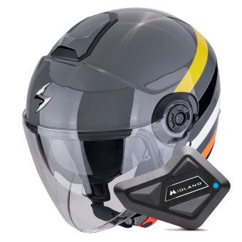 Casque Jet Scorpion Exo City II Bee Grey Yellow Black + Kit Bluetooth BT Mini