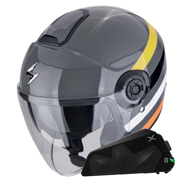 Casque Jet Scorpion Exo City II Bee Grey Yellow Black + Kit bluetooth Exo-Com Link-1C