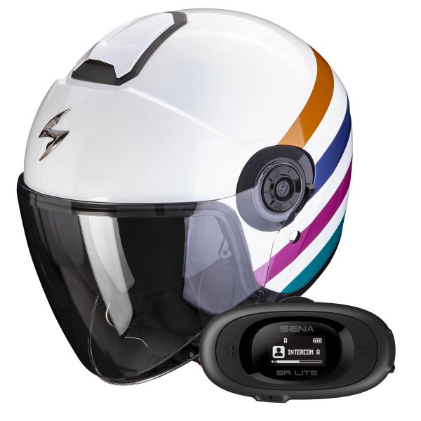 Casque Jet Scorpion Exo City II Bee White Green Gold + Kit bluetooth 5R Lite