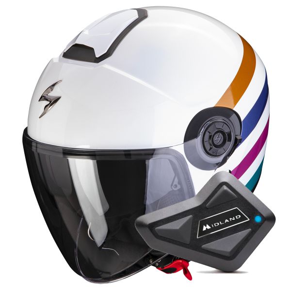 Casque Jet Scorpion Exo City II Bee White Green Gold + Kit Bluetooth BT Mini