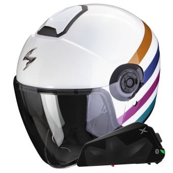 Casque Jet Scorpion Exo City II Bee White Green Gold + Kit bluetooth Exo-Com Link-1C