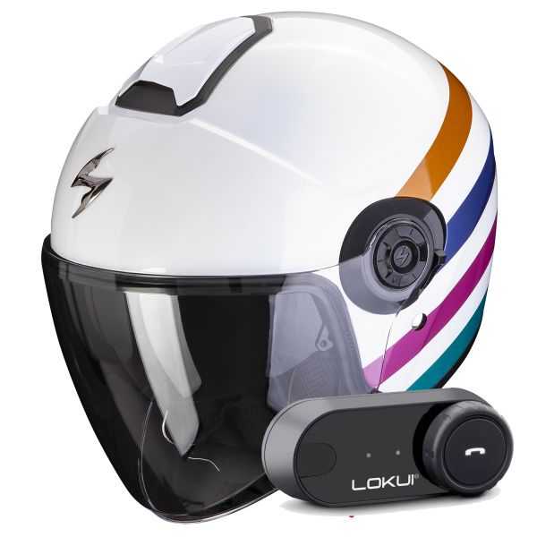 Casque Jet Scorpion Exo City II Bee White Green Gold + Kit Bluetooth Lokui K30