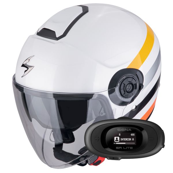 Casque Jet Scorpion Exo City II Bee White Yellow + Kit bluetooth 5R Lite