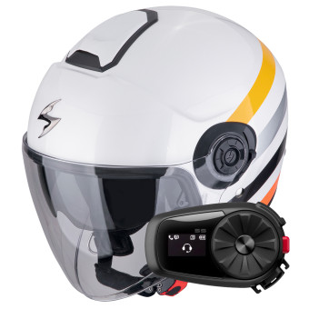 Casque Jet Scorpion Exo City II Bee White Yellow + Kit Bluetooth 5S