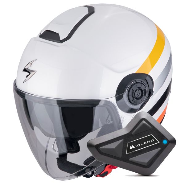 Casque Jet Scorpion Exo City II Bee White Yellow + Kit Bluetooth BT Mini