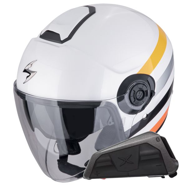 Casque Jet Scorpion Exo City II Bee White Yellow + Kit bluetooth Exo-Com Link-1