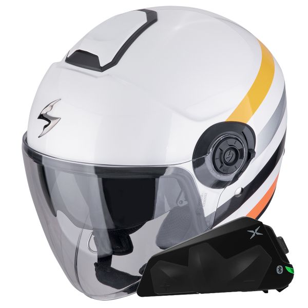 Casque Jet Scorpion Exo City II Bee White Yellow + Kit bluetooth Exo-Com Link-1C