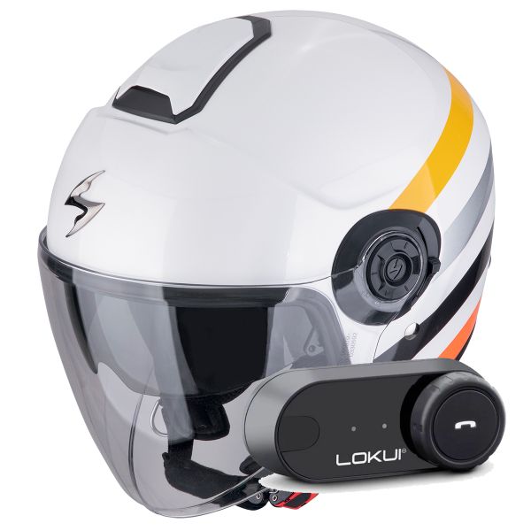 Casque Jet Scorpion Exo City II Bee White Yellow + Kit Bluetooth Lokui K30