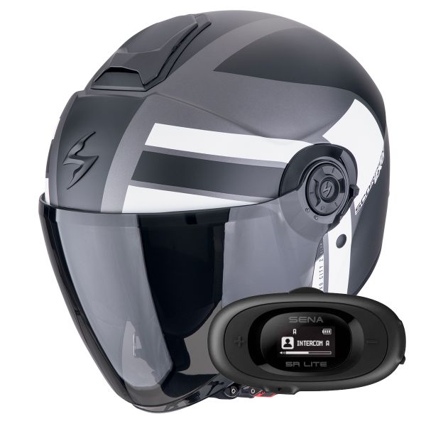 Casque Jet Scorpion Exo City II Blur Silver Matt Black White + Kit bluetooth 5R Lite