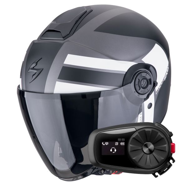Casque Jet Scorpion Exo City II Blur Silver Matt Black White + Kit Bluetooth 5S