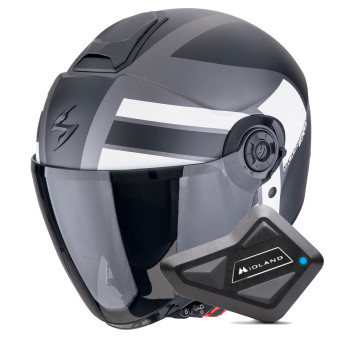 Casque Jet Scorpion Exo City II Blur Silver Matt Black White + Kit Bluetooth BT Mini