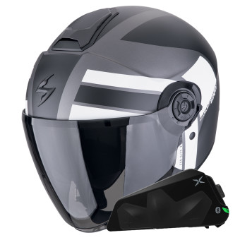 Casque Jet Scorpion Exo City II Blur Silver Matt Black White + Kit bluetooth Exo-Com Link-1C