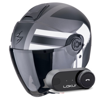 Casque Jet Scorpion Exo City II Blur Silver Matt Black White + Kit Bluetooth Lokui K30