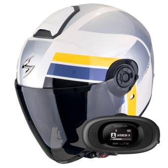Casque Jet Scorpion Exo City II Blur White Silver Yellow + Kit bluetooth 5R Lite