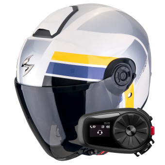 Casque Jet Scorpion Exo City II Blur White Silver Yellow + Kit Bluetooth 5S