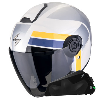 Casque Jet Scorpion Exo City II Blur White Silver Yellow + Kit bluetooth Exo-Com Link-1C