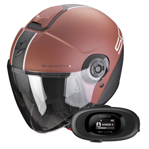 Casque Jet Scorpion Exo City II Carbo Matt Brown Black + Kit bluetooth 5R Lite Casque Jet Scorpion Exo City II Carbo Matt Brown Black + Kit bluetooth 5R Lite