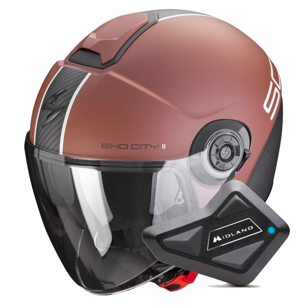 Casque Jet Scorpion Exo City II Carbo Matt Brown Black + Kit Bluetooth BT Mini