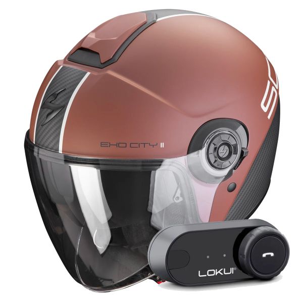 Casque Jet Scorpion Exo City II Carbo Matt Brown Black + Kit Bluetooth Lokui K30