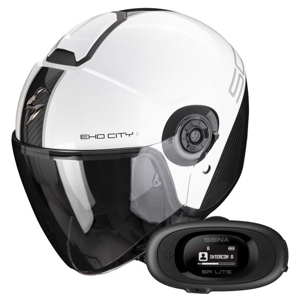 Casque Jet Scorpion Exo City II Carbo White Black + Kit bluetooth 5R Lite
