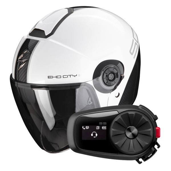 Casque Jet Scorpion Exo City II Carbo White Black + Kit Bluetooth 5S
