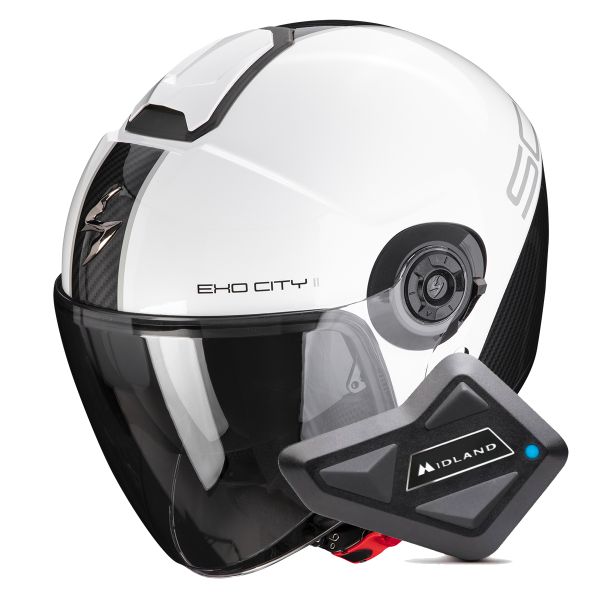 Casque Jet Scorpion Exo City II Carbo White Black + Kit Bluetooth BT Mini