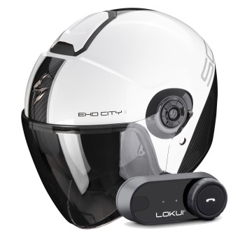 Casque Jet Scorpion Exo City II Carbo White Black + Kit Bluetooth Lokui K30