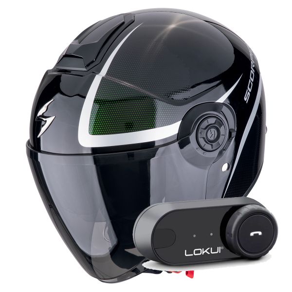 Casque Jet Scorpion Exo City II Intercity Black Chameleon + Kit Bluetooth Lokui K30