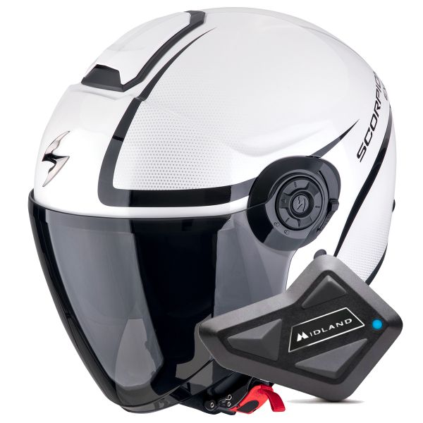 Casque Jet Scorpion Exo City II Intercity White Black + Kit Bluetooth BT Mini