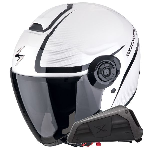 Casque Jet Scorpion Exo City II Intercity White Black + Kit bluetooth Exo-Com Link-1