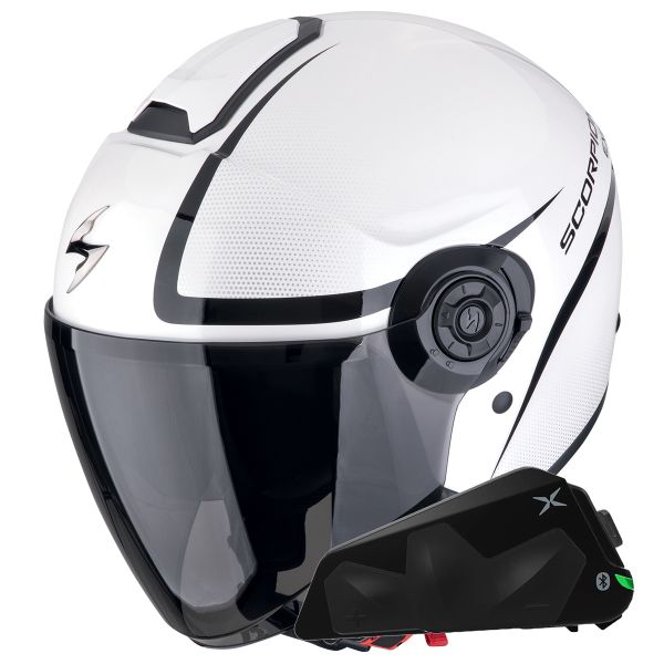 Casque Jet Scorpion Exo City II Intercity White Black + Kit bluetooth Exo-Com Link-1C