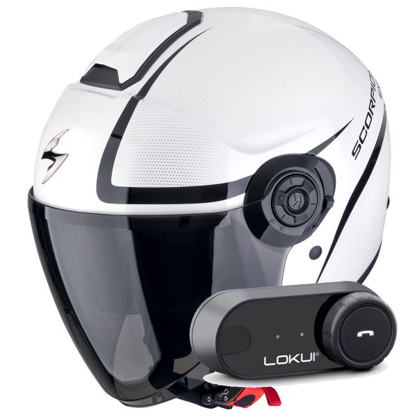 Casque Jet Scorpion Exo City II Intercity White Black + Kit Bluetooth Lokui K30