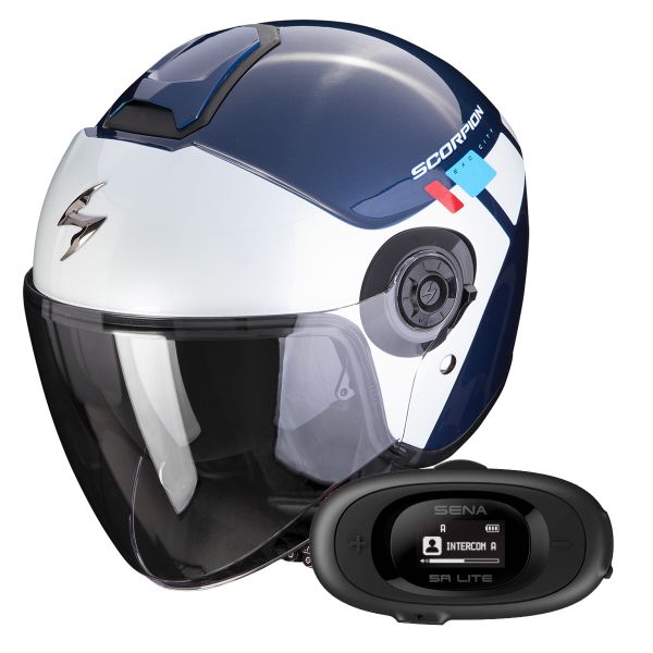 Casque Jet Scorpion Exo City II Mall Blue White Red + Kit bluetooth 5R Lite