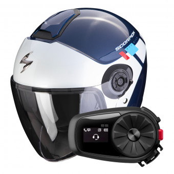 Casque Jet Scorpion Exo City II Mall Blue White Red + Kit Bluetooth 5S