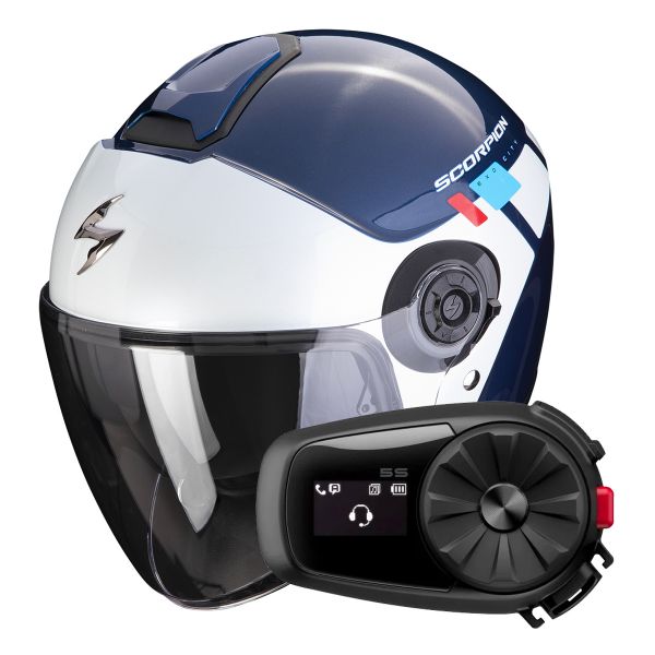 Casque Jet Scorpion Exo City II Mall Blue White Red + Kit Bluetooth 5S