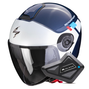 Casque Jet Scorpion Exo City II Mall Blue White Red + Kit Bluetooth BT Mini
