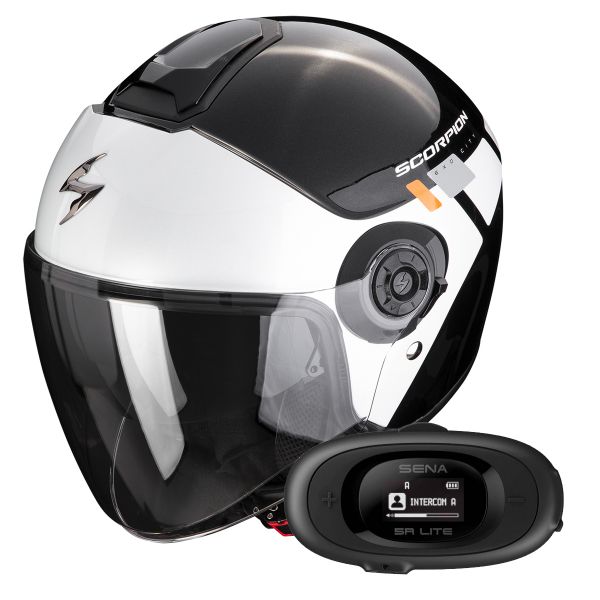 Casque Jet Scorpion Exo City II Mall Metal Black White Silver + Kit bluetooth 5R Lite