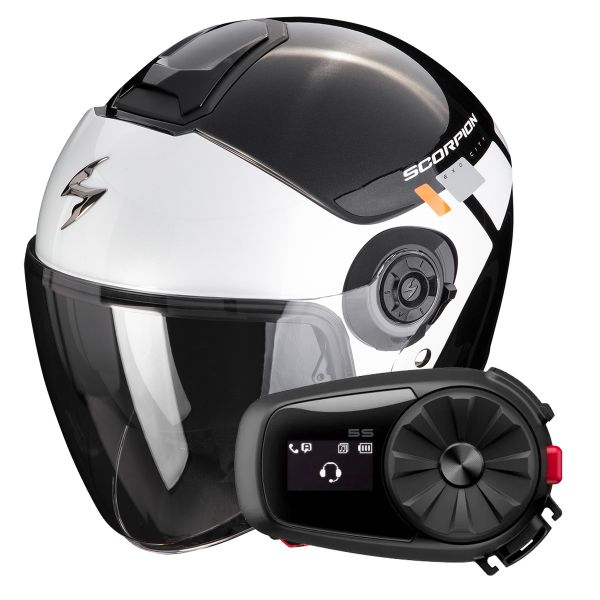 Casque Jet Scorpion Exo City II Mall Metal Black White Silver + Kit Bluetooth 5S