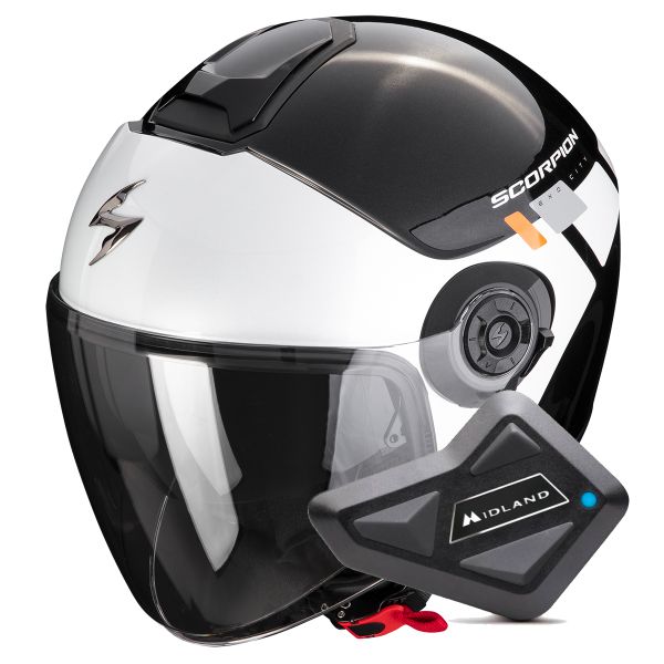 Casque Jet Scorpion Exo City II Mall Metal Black White Silver + Kit Bluetooth BT Mini