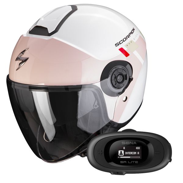 Casque Jet Scorpion Exo City II Mall White Pink Green + Kit bluetooth 5R Lite