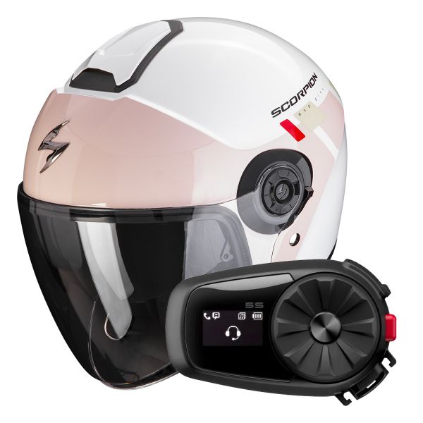 Casque Jet Scorpion Exo City II Mall White Pink Green + Kit Bluetooth 5S